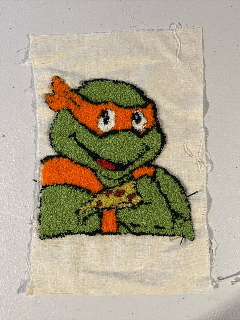 Large Handmade Tufted Michelangelo TMNT Chenille Patch on Muslin